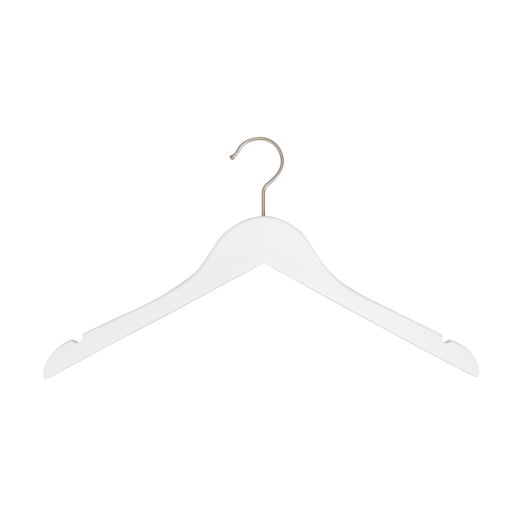 BINK - White clothes hanger for women's clothes, lotus wood, white matt finish, 41 cm, matt hook - box of 100 pcs