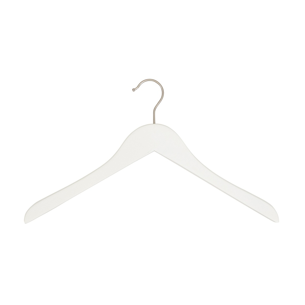 White clothes hanger for women's clothes, lotus wood, white matt finish, 41 cm, matt hook, no notches - box of 100 pcs