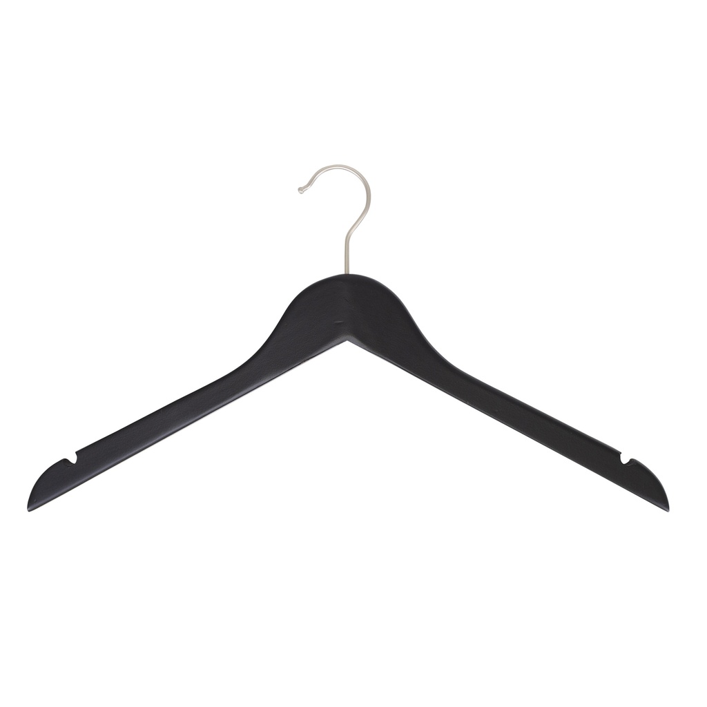 BINK - Black clothes hanger for adult clothes, lotus wood, black matt finish, 44cm, shiny hook - box of 100 pcs