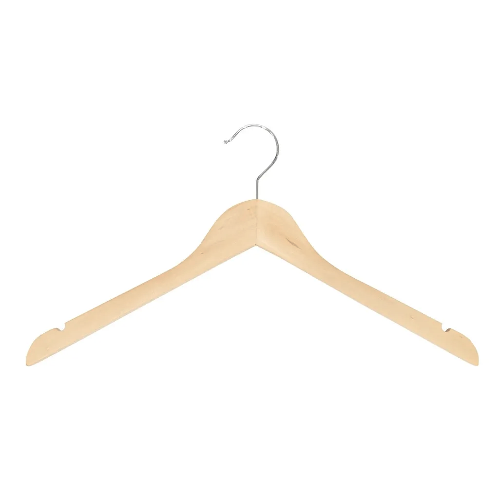 Clothes hanger for adult clothes, lotus wood, clear varnish, 44cm, shiny hook - box of 100 pcs