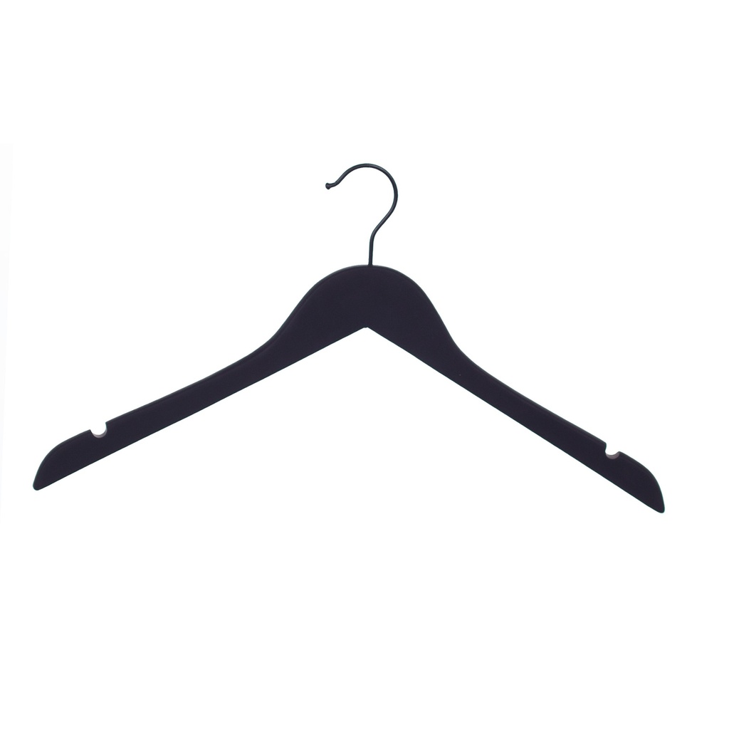 BINK - Soft touch clothes hanger for women's clothes, black, 44 cm, black hook - box of 50 pcs