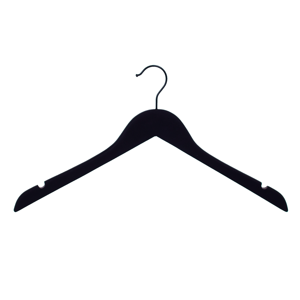 BINK - Soft touch clothes hanger for women's clothes, black, 44 cm, black hook - box of 50 pcs