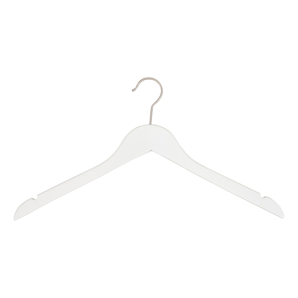 BINK - White clothes hanger for adult clothes, lotus wood, white matt finish, 44cm, matt hook - box of 100 pcs