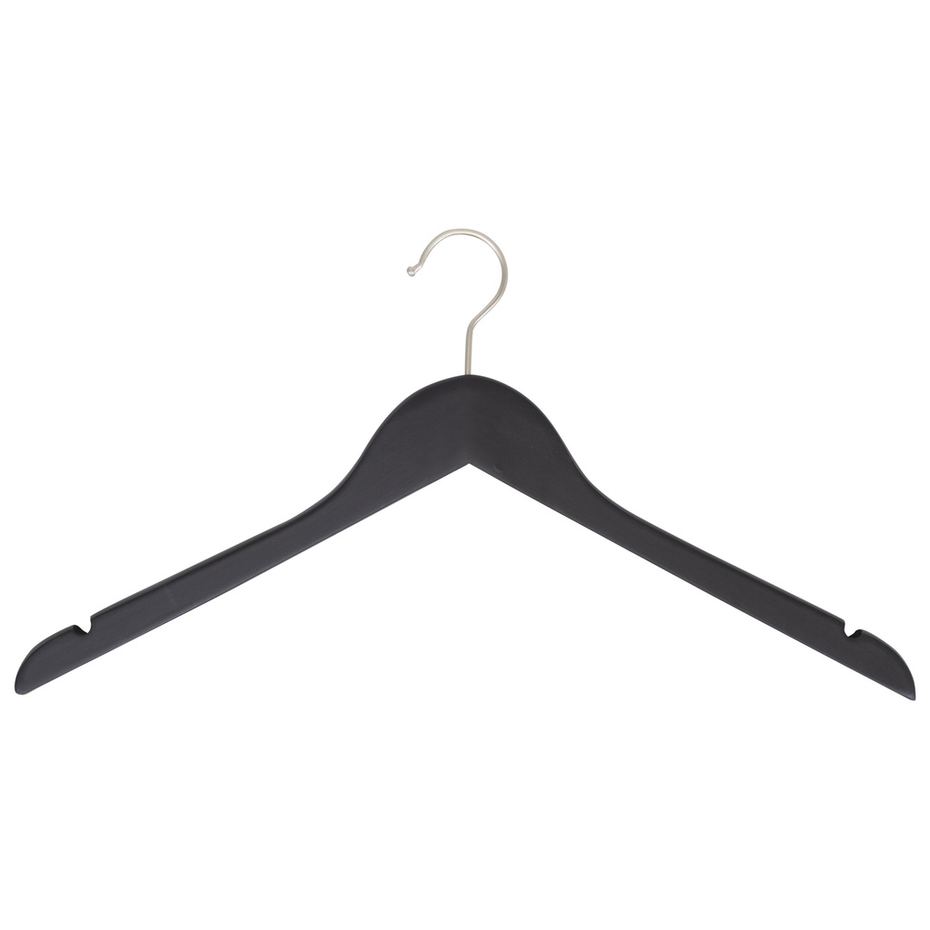 BINK - Black clothes hanger for large size clothes, lotus wood, black matt finish, 47 cm, matt hook - box of 50 pcs