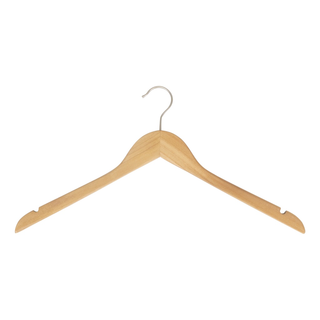 Clothes hanger for large size clothes, lotus wood, clear varnish, 47cm, matt hook - box of 50 pcs