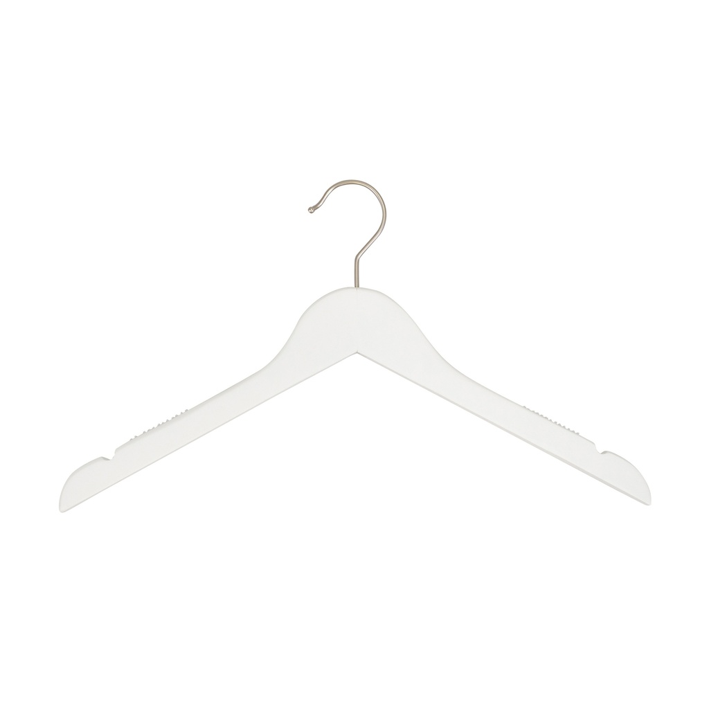 White clothes hanger with anti-slip for women's clothes, lotus wood, white matt finish, 41 cm, matt hook - box of 100 pcs