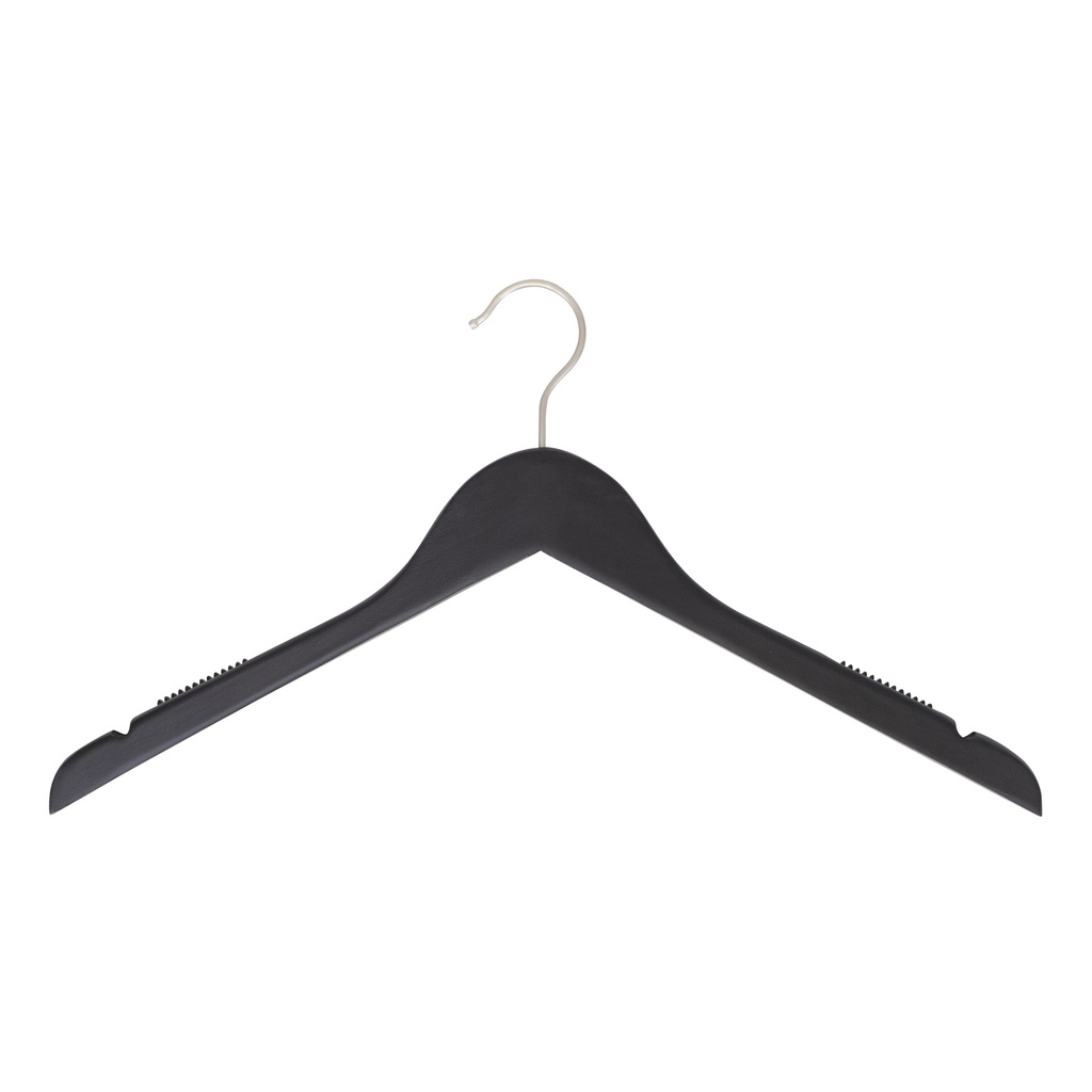BINK - Black clothes hanger with anti-slip for adult clothes, lotus wood, matt black finish, 44 cm, matt hook - box of 100 pcs
