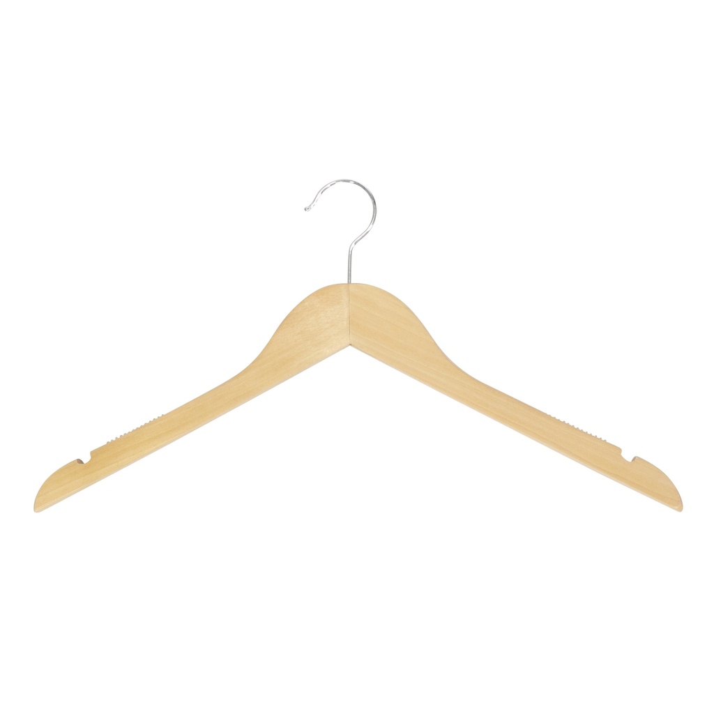 BINK - Clothes hanger with anti-slip for adult clothes, lotus wood, clear varnish, 44 cm, shiny hook - box of 100 pcs