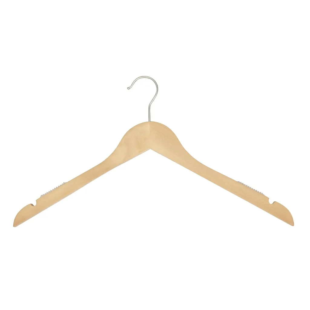 BINK - Clothes hanger with anti-slip for adult clothes, lotus wood, clear varnish, 44 cm, matt hook - box of 100 pcs