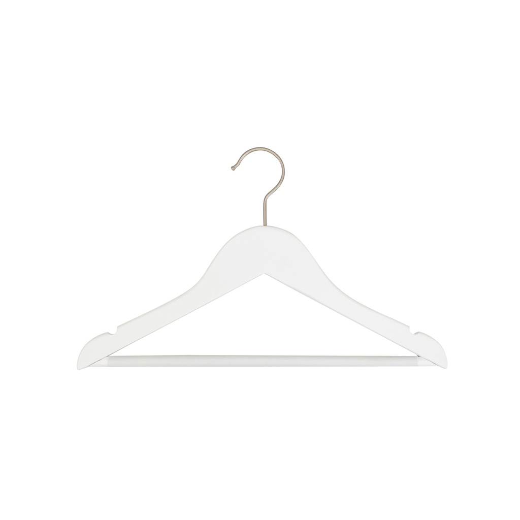 White clothes hanger with anti-slip trouser bar for children's clothes, lotus wood, matt white finish, 35 cm, matt hook - box of 100 pcs