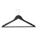 Black clothes hanger with anti-slip trouser bar for adult clothes, lotus wood, black matt finish, 44 cm, matt hook - box of 100 pcs