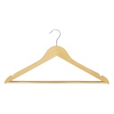 Clothes hanger with anti-slip trouser bar for adult clothes, lotus wood, clear varnish, 44 cm, shiny hook - box of 100 pcs