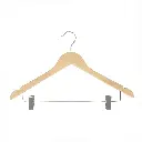 Clothes hanger with clips for adult clothes, lotus wood, clear varnish, 44 cm, shiny hook - box of 100 pcs