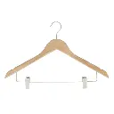 Clothes hanger with clips for adult clothes, lotus wood, clear varnish, 44 cm, matt hook - box of 100 pcs