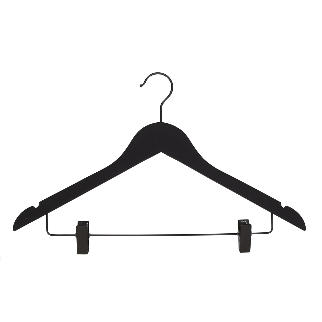 BINK - Soft touch clothes hanger with clips for adult clothes, black, 44 cm, black hook - box of 50 pcs
