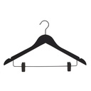 Soft touch clothes hanger with clips for adult clothes, black, 44 cm, black hook - box of 50 pcs