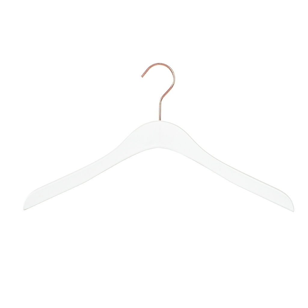 White clothing hanger straight for women's clothes, 41 cm, rose gold hook - box of 50 pcs