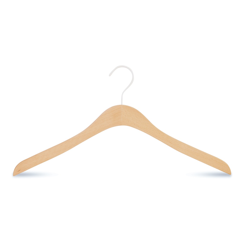 BINK - Beech wood clothes hanger straight for women's clothes, 44 cm, white hook - box of 50 pcs