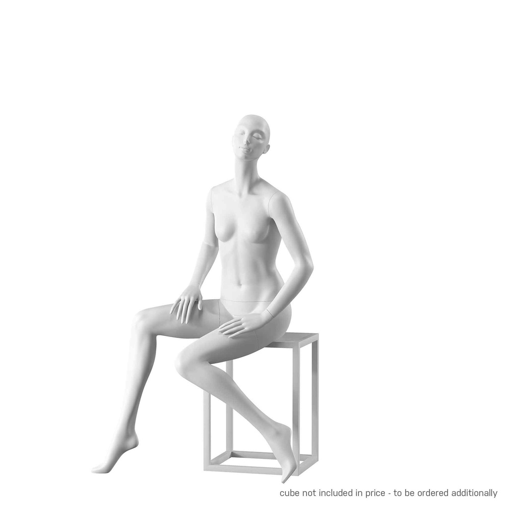 Designer mannequin, female, white color mat, seated pose 09