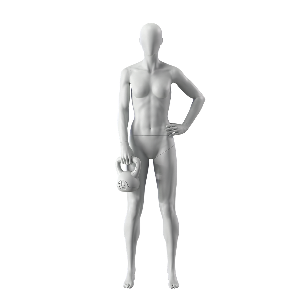 BINK - Kettlebell fitness mannequin, female, grey, abstract head, standing pose 11