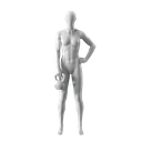 Kettlebell fitness mannequin, female, grey, abstract head, standing pose 11