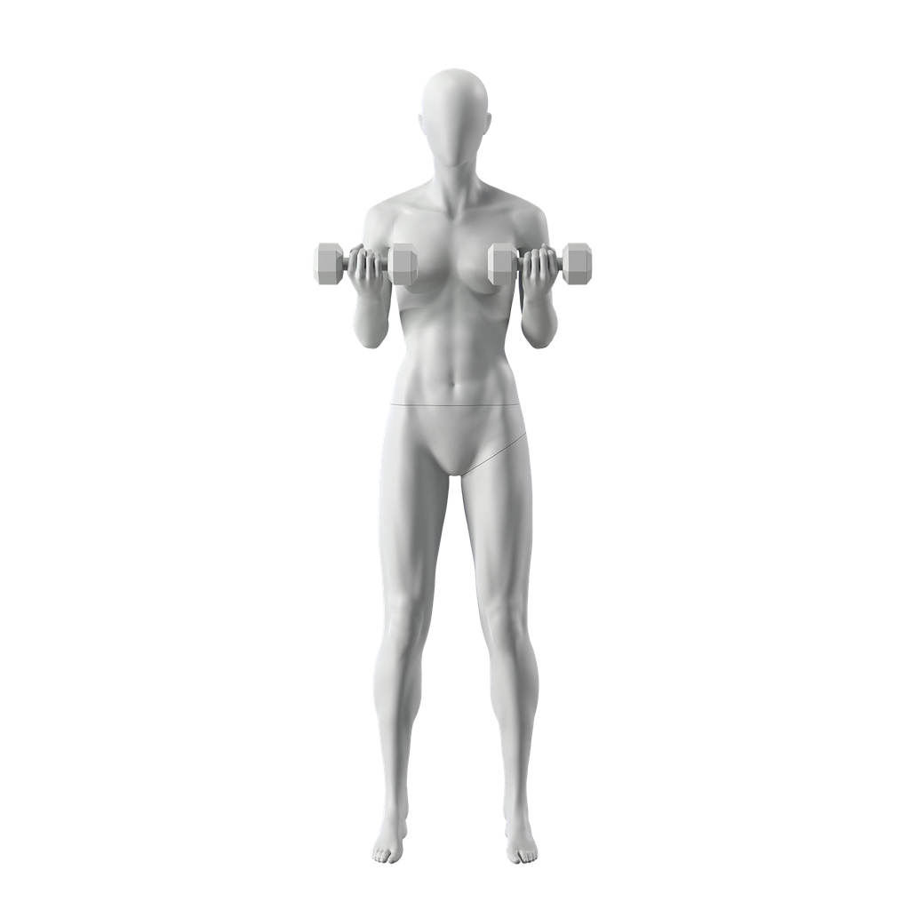 Fitness mannequin, female, grey, abstract head, standing pose 12