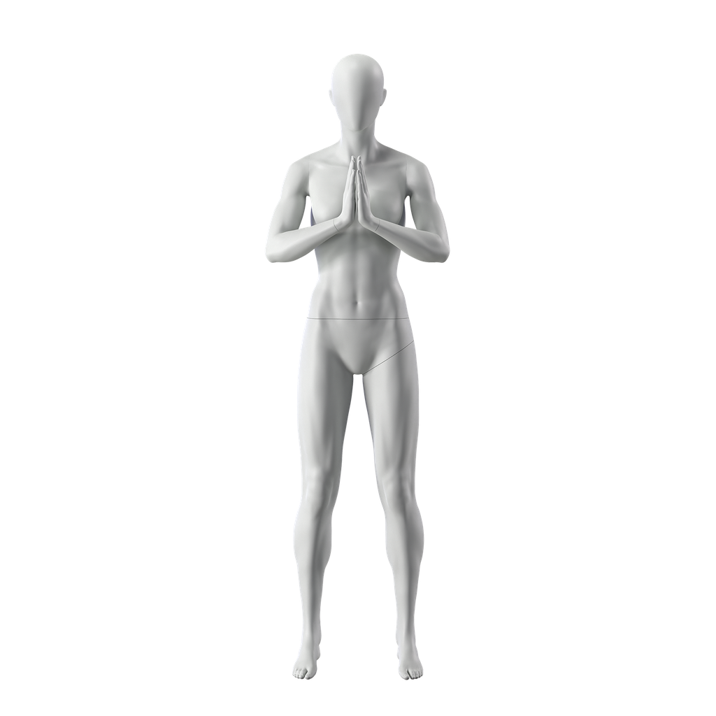 Yoga sport mannequin, female, grey, abstract head, standing pose 17