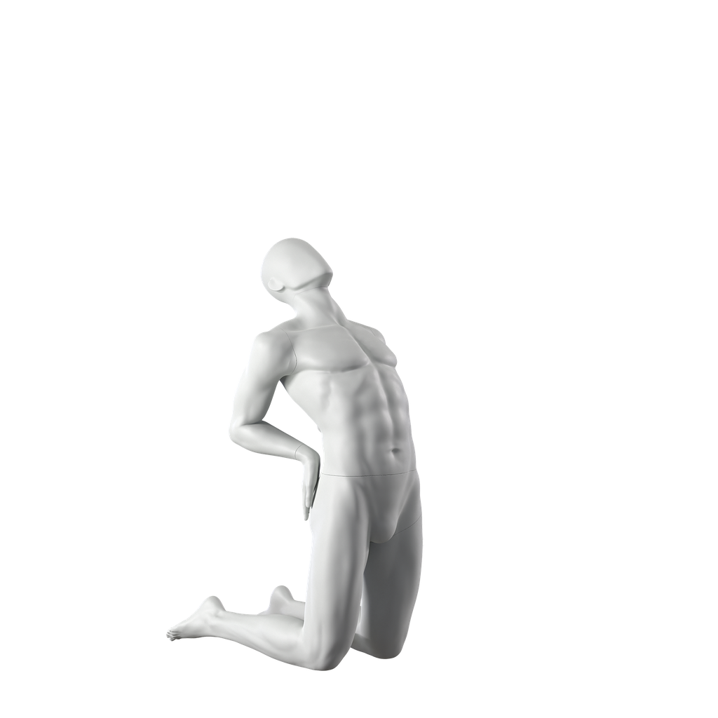 BINK - Yoga sport mannequin, male, grey, abstract head, seated pose 307