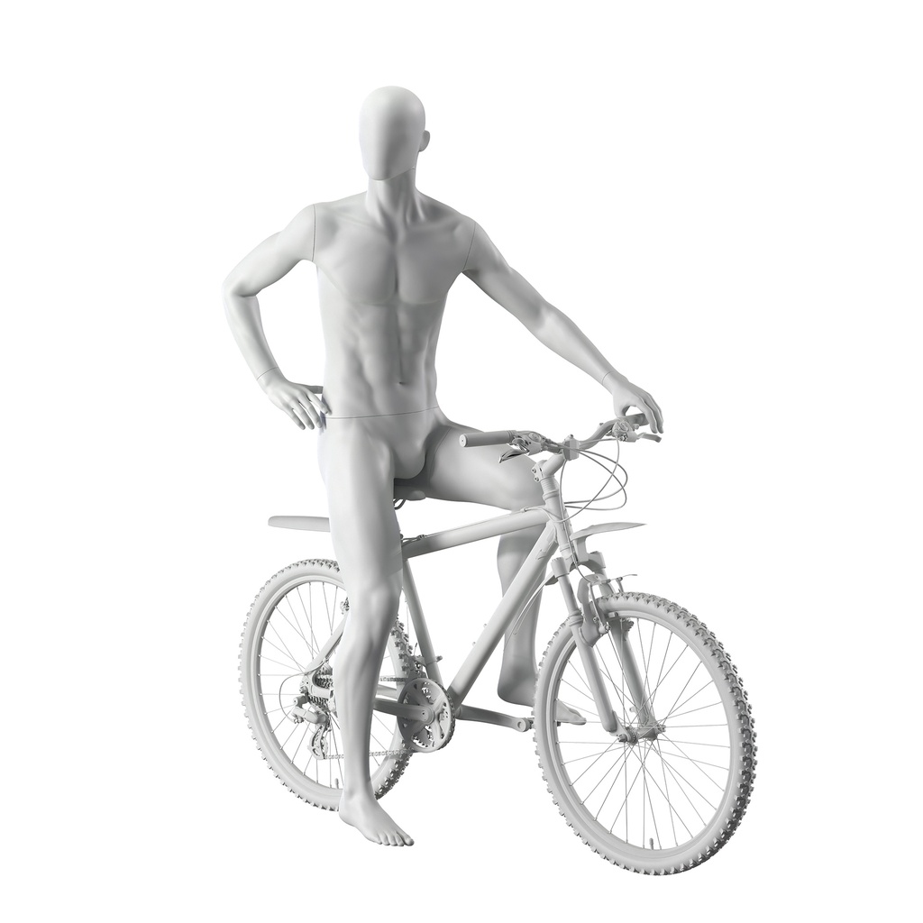 BINK - Cycling sport mannequin, male, grey, abstract head, seated pose 331