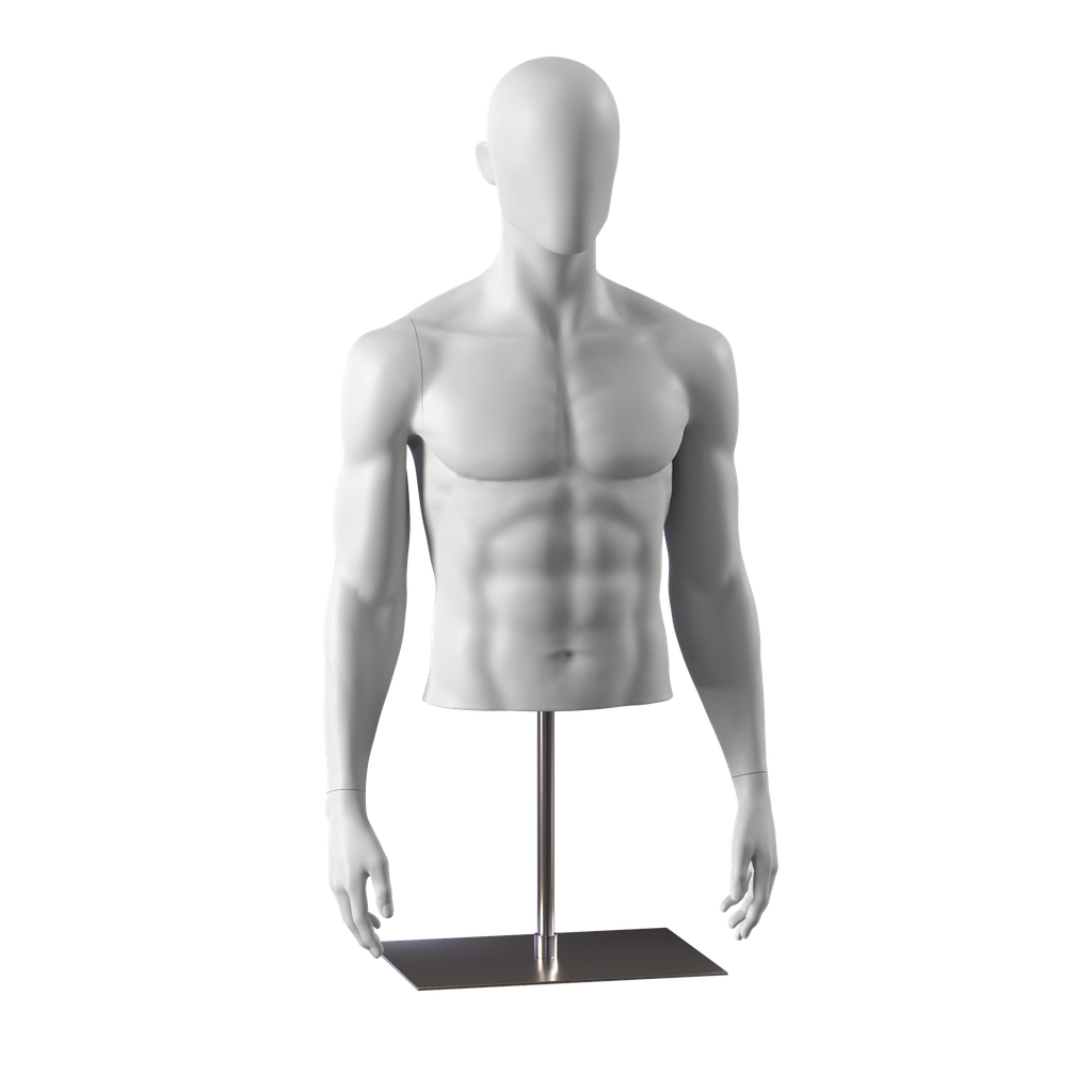 Sportbust without legs, male, grey, metal base, abstract head, pose 551