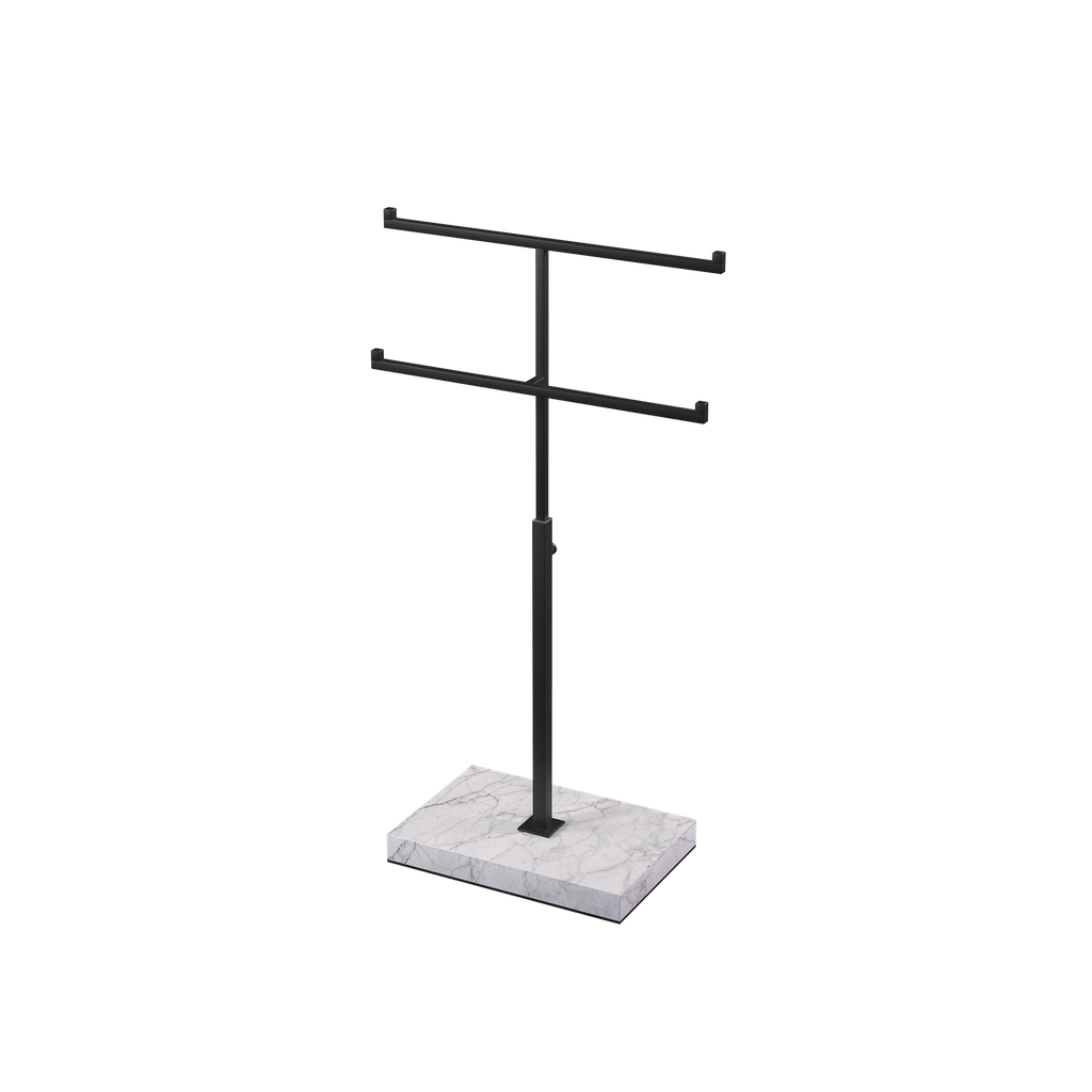 BINK - Double T-stand, for jewelry display, black powder-coated steel with marble-look base