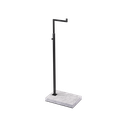 Adjustable L-stand, for displaying leather goods, handbags, and fashion accessories, black powder-coated steel with marble-look base