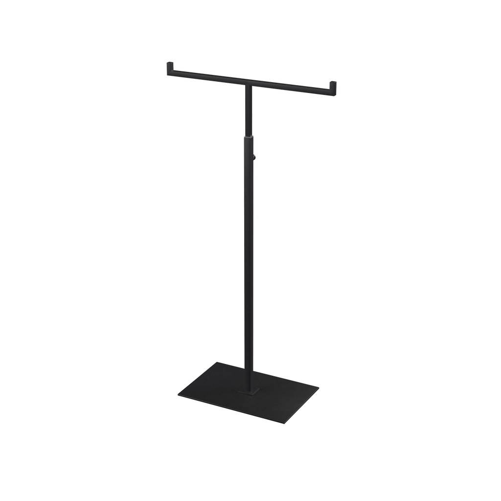 Adjustable T-stand, for displaying (hand)bags, scarves, and jewelry, black powder-coated steel