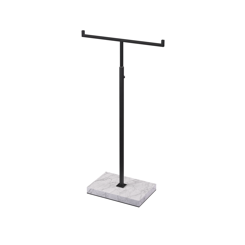 BINK - Adjustable T-stand, for displaying (hand)bags, scarves, and jewelry, black powder-coated steel with marble-look base