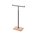 Adjustable T-stand, for displaying (hand)bags, scarves, and jewelry, black powder-coated steel with wooden base