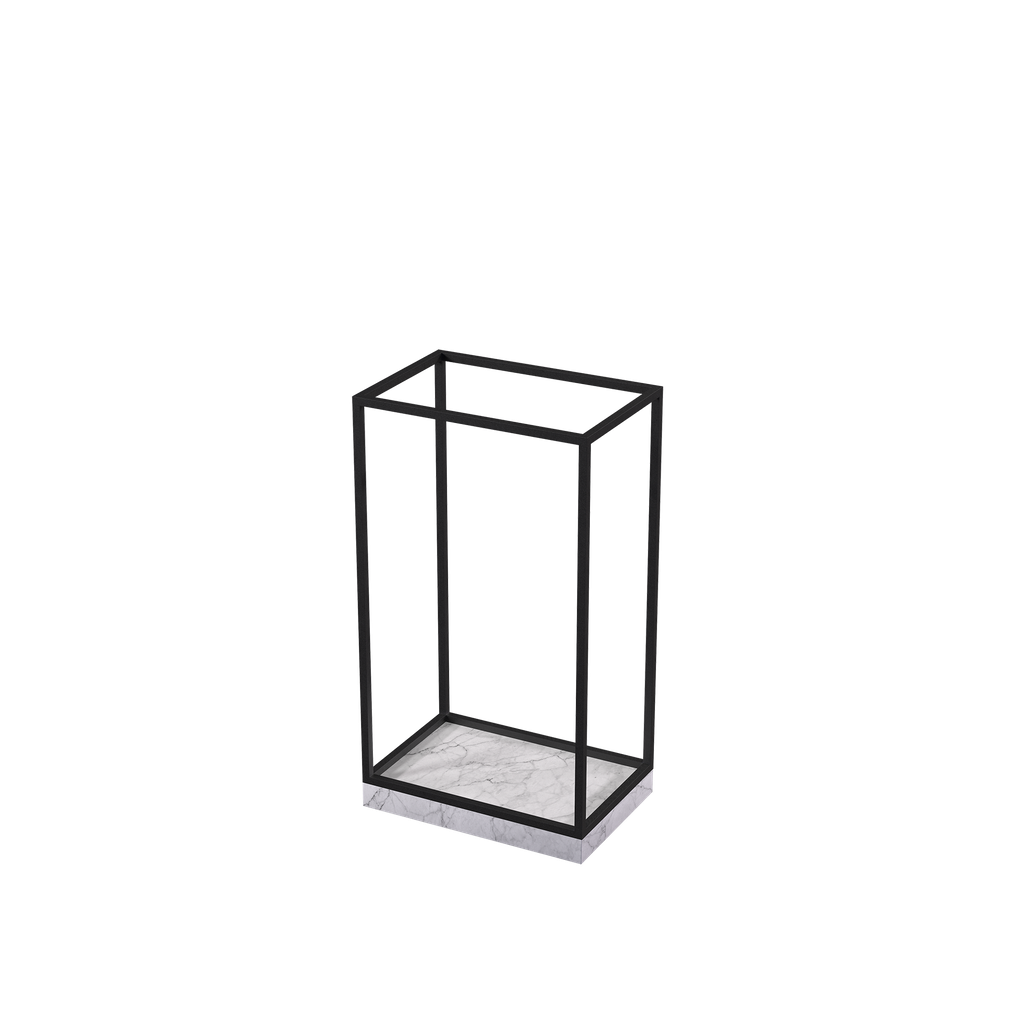 BINK - Universal accessories display, for displaying (hand)bags, scarves, jewelry, glasses, shoes, black powder-coated steel with marble-look base