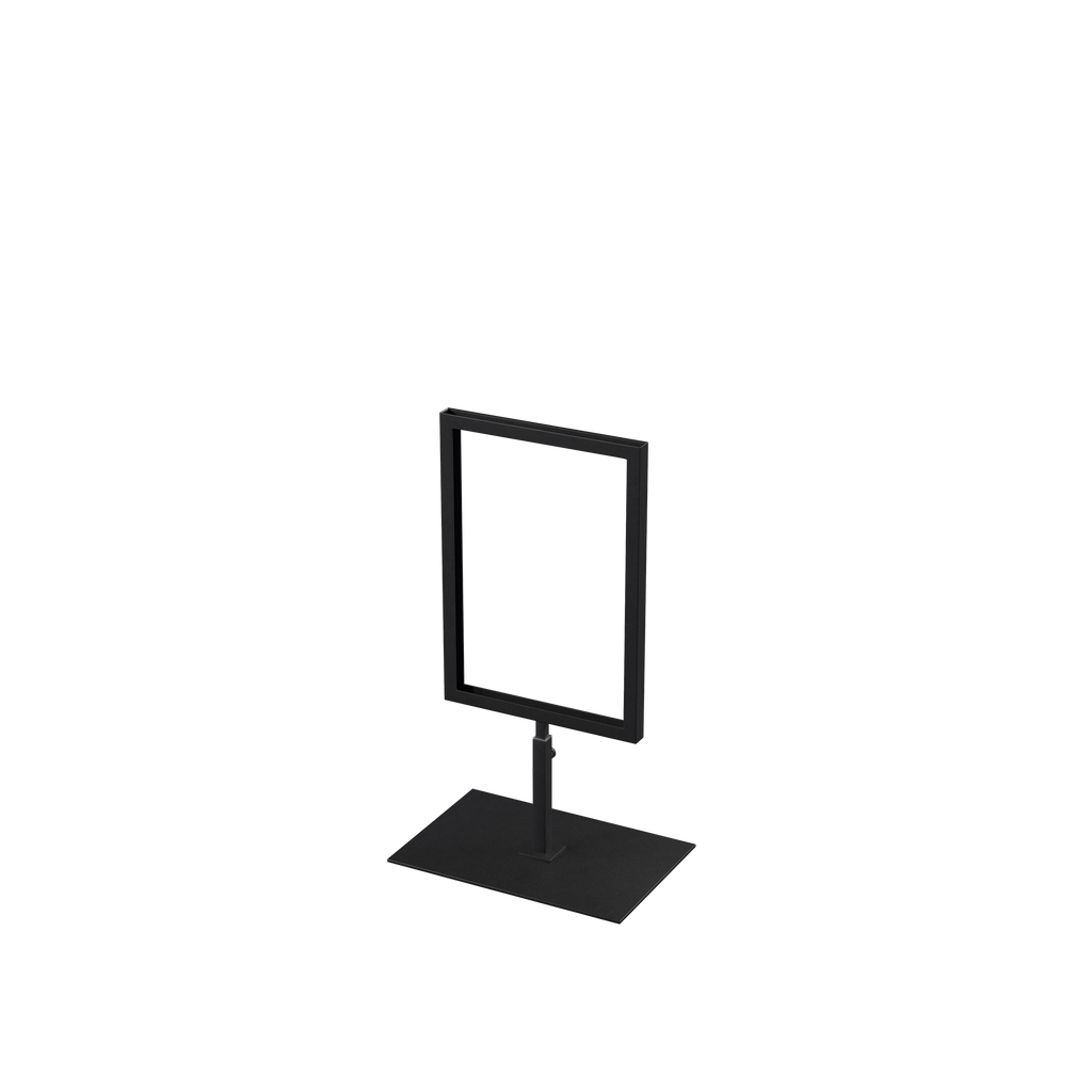 A5 info display, adjustable height, black powder-coated steel, interior