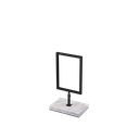 A5 info display, adjustable height, black powder-coated steel with marble-look base, interior