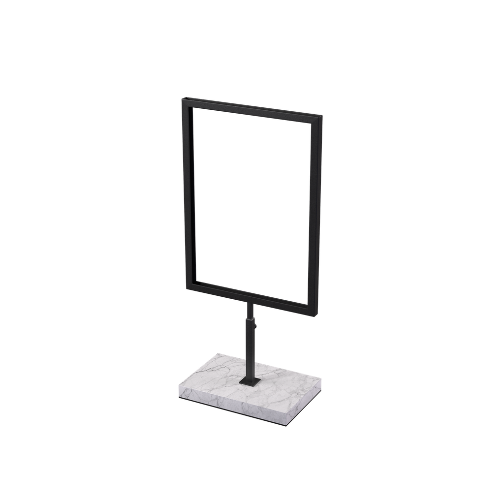 BINK - A4 info display, adjustable height, black powder-coated steel with marble base, interior