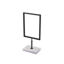 A4 info display, adjustable height, black powder-coated steel with marble base, interior
