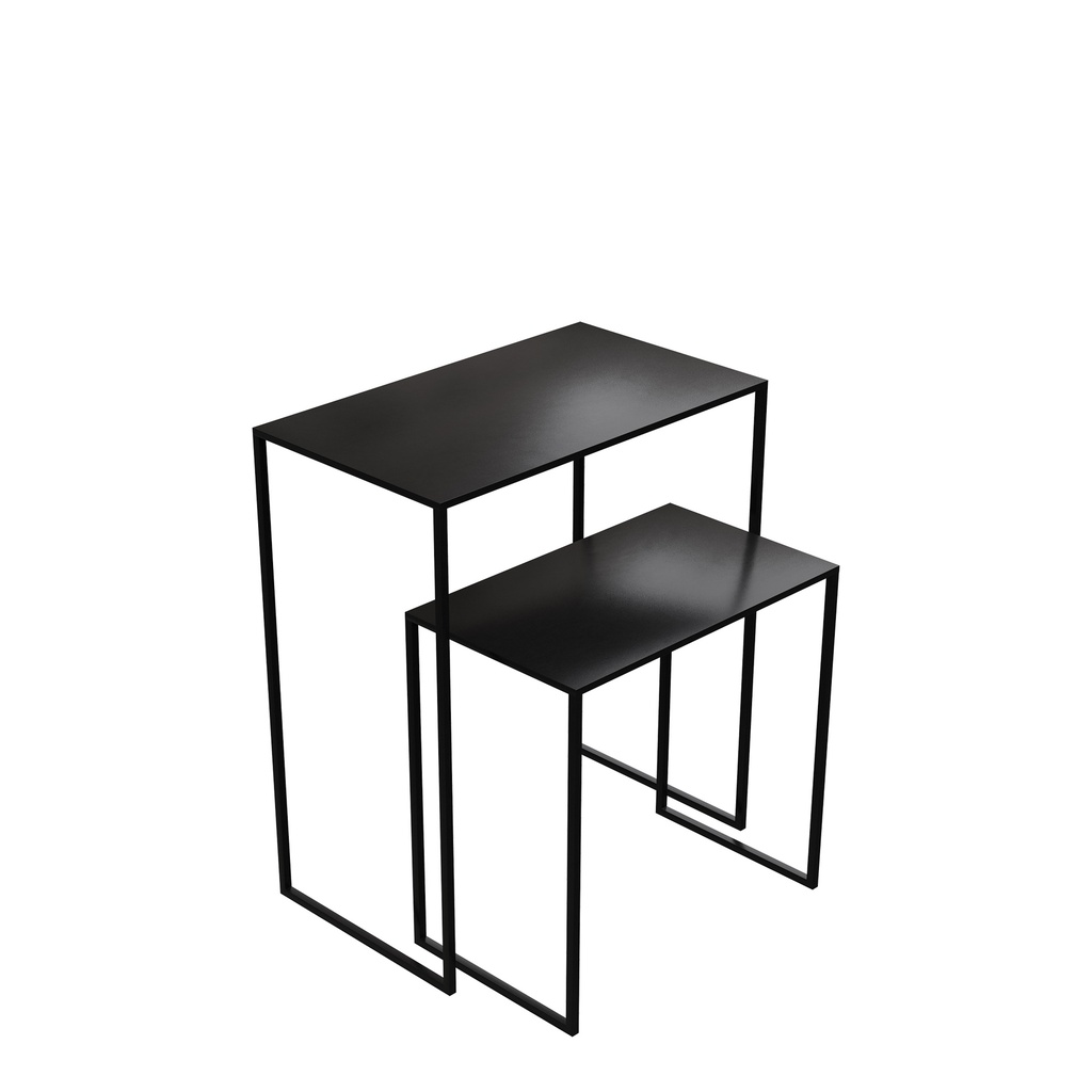 BINK - Set of 2 side tables, 60x35xh70 and 50x30xh50 cm, black powder-coated metal