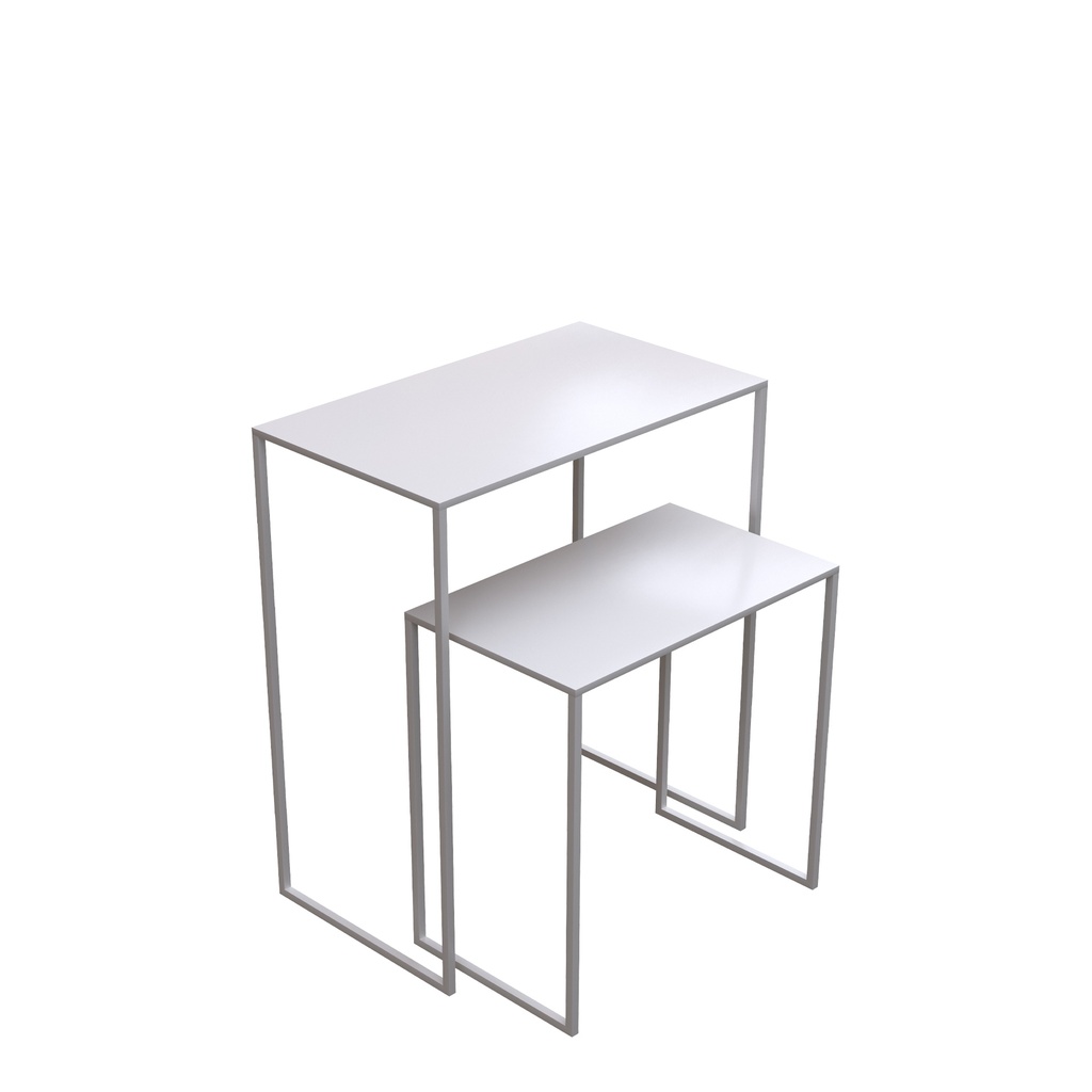 BINK - Set of 2 side tables, 60x35xh70 and 50x30xh50 cm, white powder-coated metal