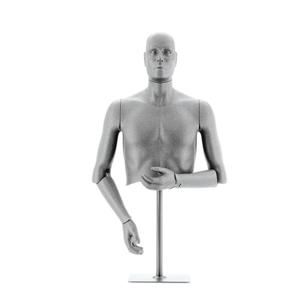 Flexible men's bust, gray, including chrome stand, including neck cap