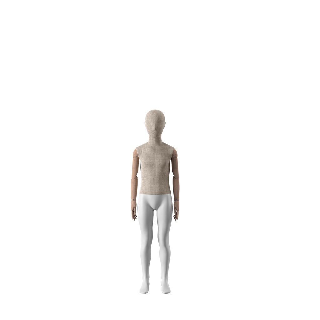 BINK - vintage mannequin, child, wooden arms, covered with fabric, 8 years, standing pose 74