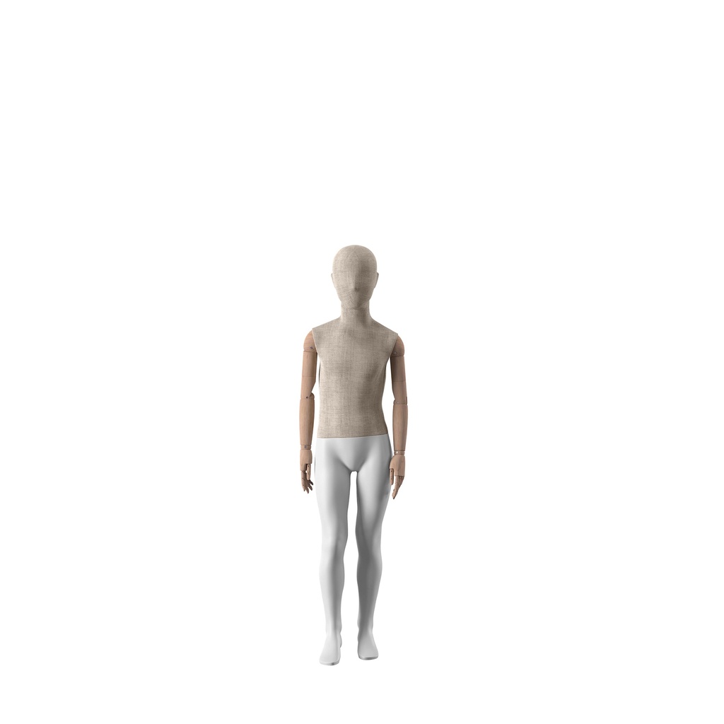 BINK - vintage mannequin, child, wooden arms, covered with fabric, 8 years, standing pose 75