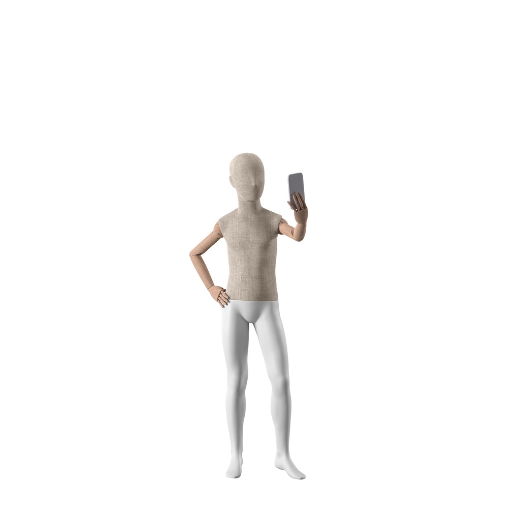 BINK - vintage mannequin, child, wooden arms, covered with fabric, 10 years, standing pose 77