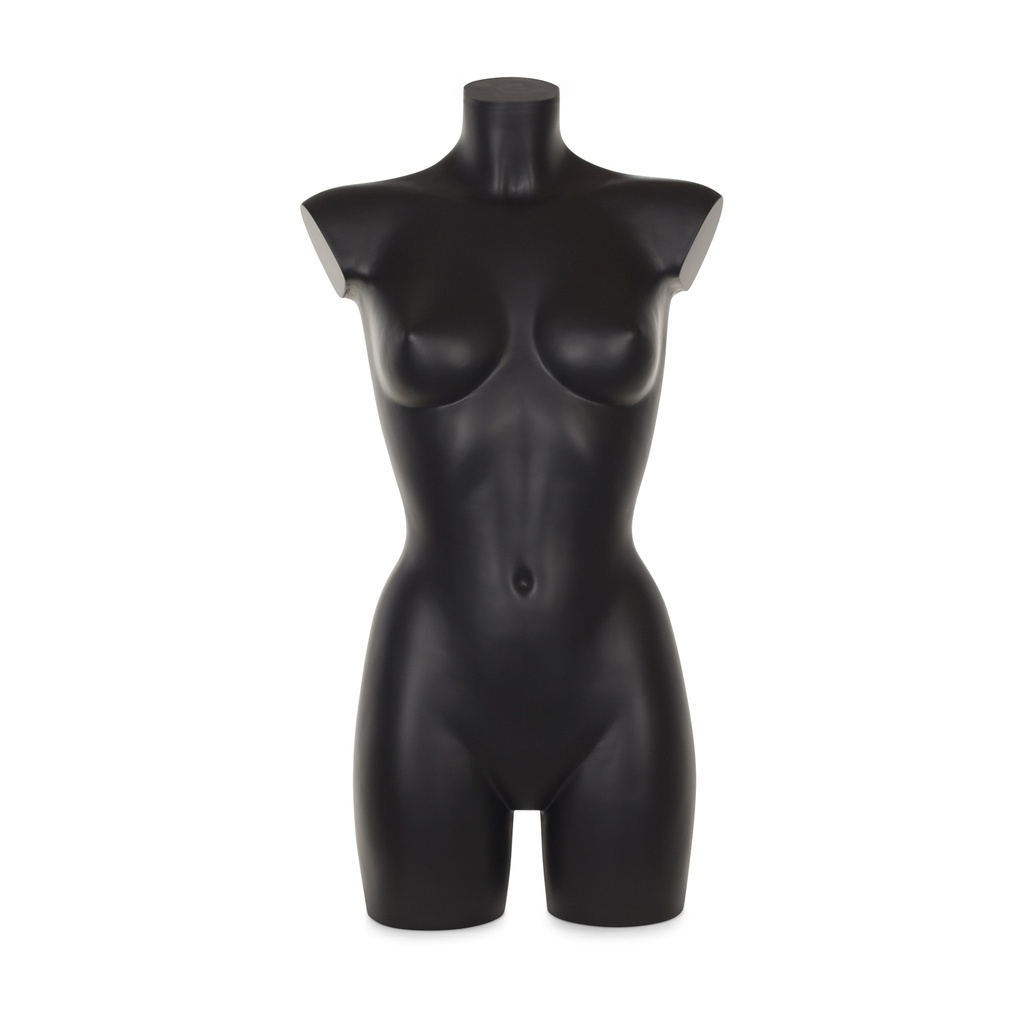 BINK - Plastic mannequin torso, female, B-cup, black recyclable plastic, with backscrew, pose 2005DB_BL