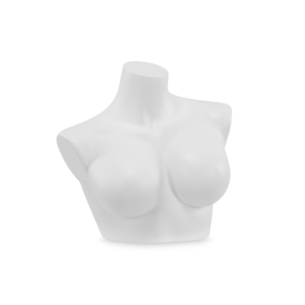 Plastic mannequin bust, female, short model, E-cup, white recyclable plastic, pose 2005DMXC_WH