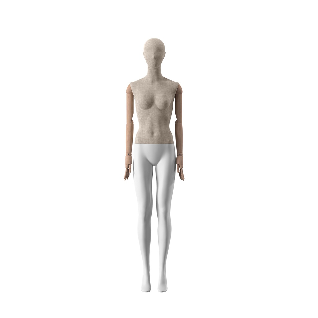 BINK - Vintage mannequin, female, wooden arms, covered with fabric, standing pose 04