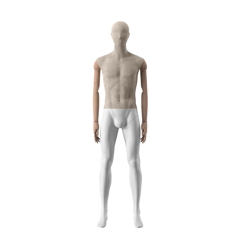 BINK - Vintage mannequin, male, wooden arms, covered with fabric, standing pose 41